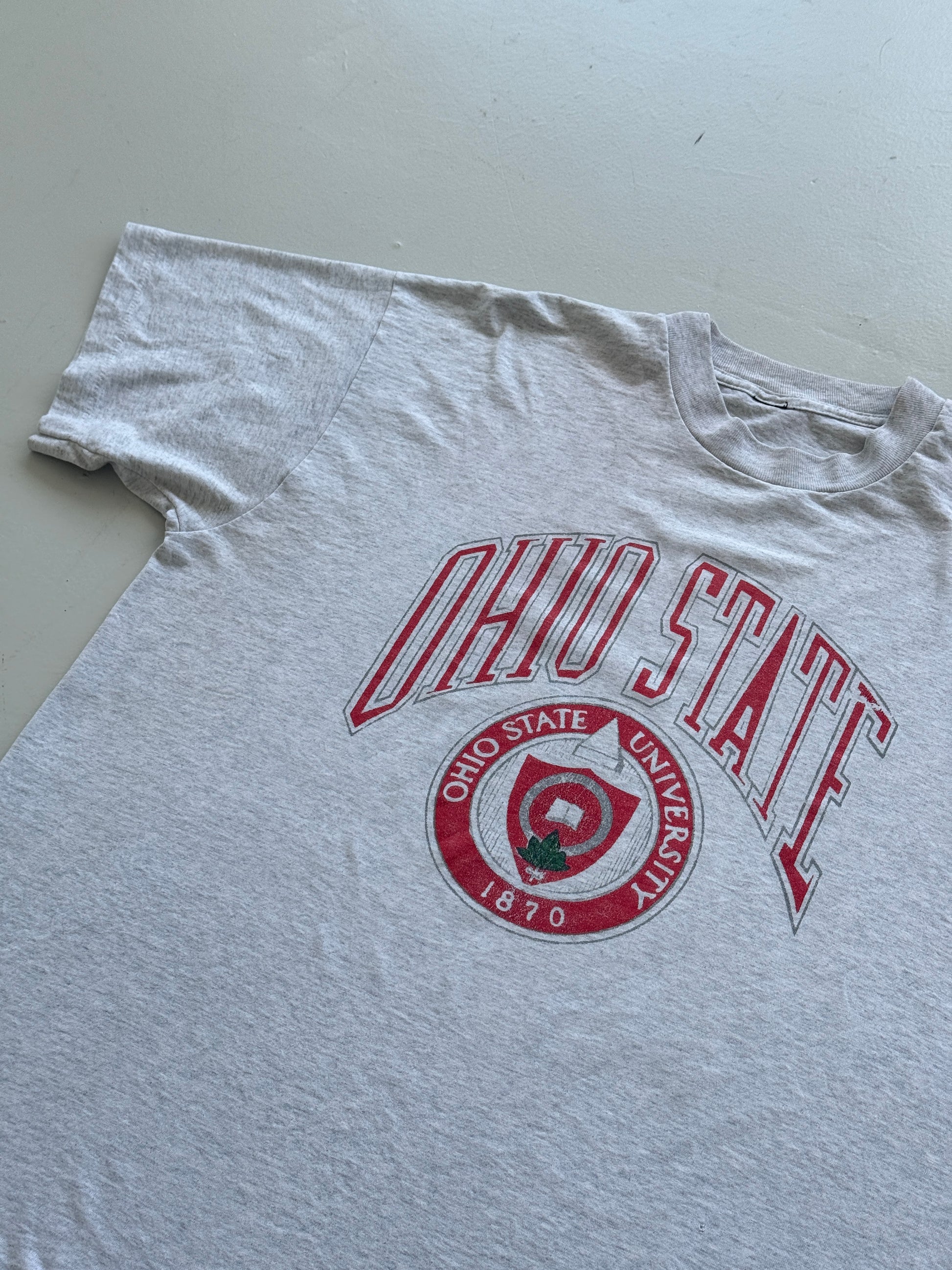 Grey Ohio State 90's Vintage Collage Graphic Single Stitch T-Shirt - XL