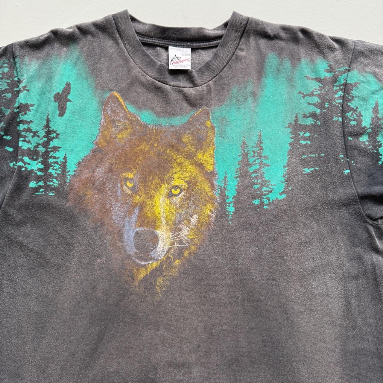 Faded Black Wolf 90s Vintage Graphic T-Shirt - Large