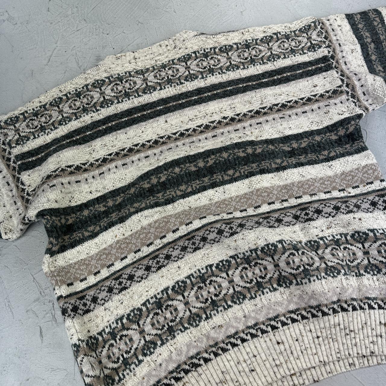 Cream / Grey 90's Woollen Knitted Sweatshirt - XL