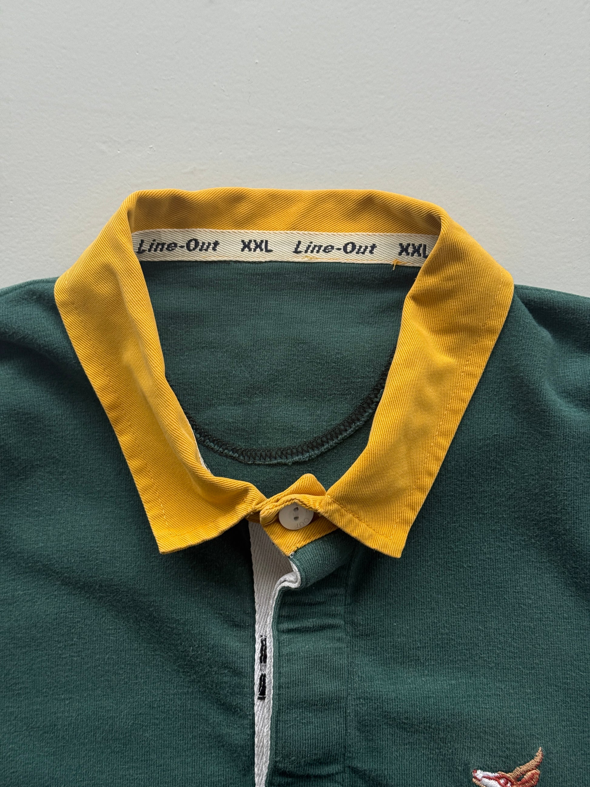 Green South Africa Springboks 90's Vintage Long Sleeve Rugby Polo Jersey - XL