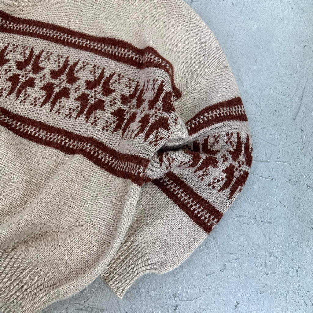 Cream / Auburn 90's Woollen Hand Knitted Sweatshirt - Large