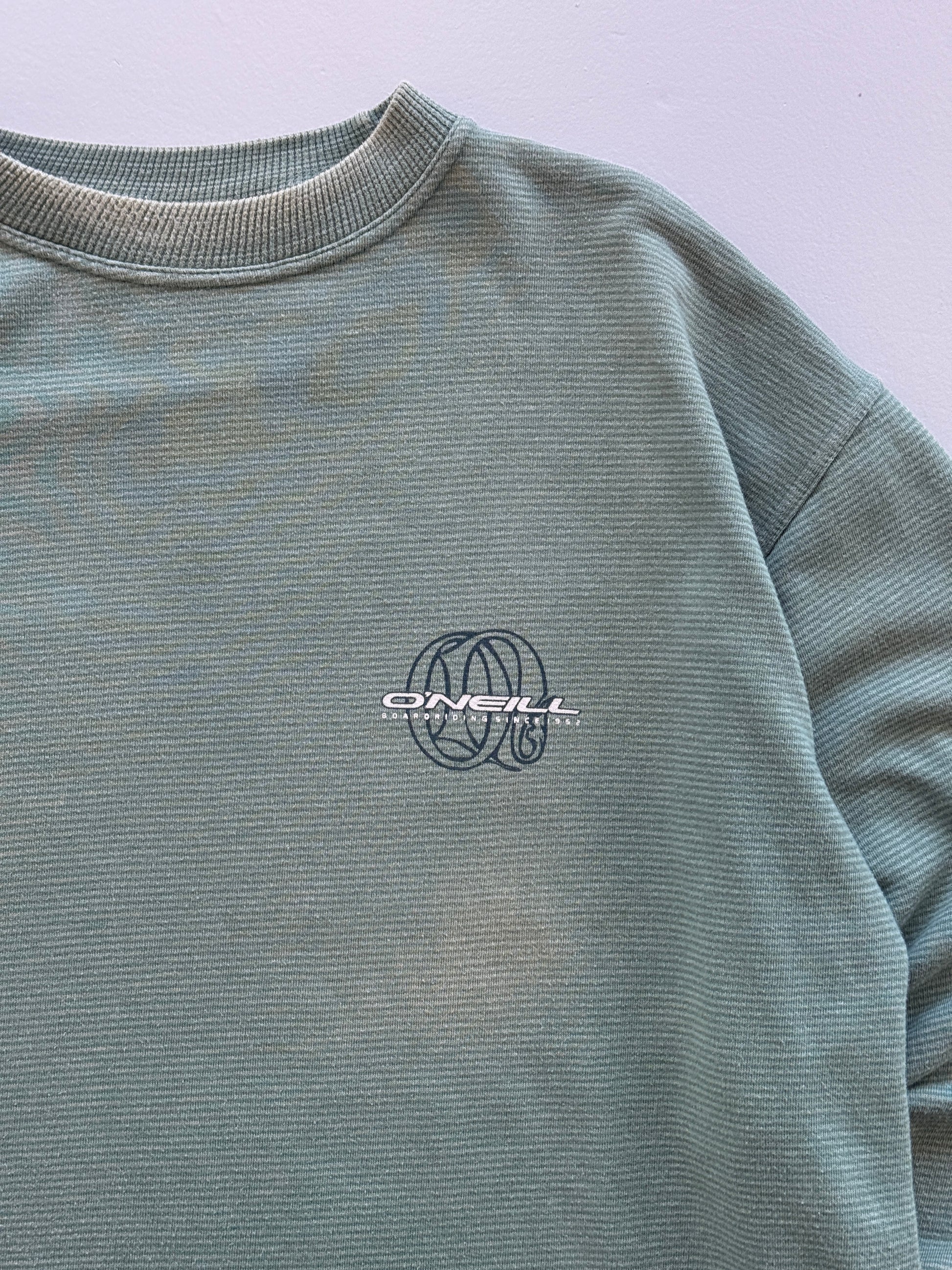 Green Striped O'Neill 90's Vintage Sun Faded Surfer Graphic Sweatshirt - XL