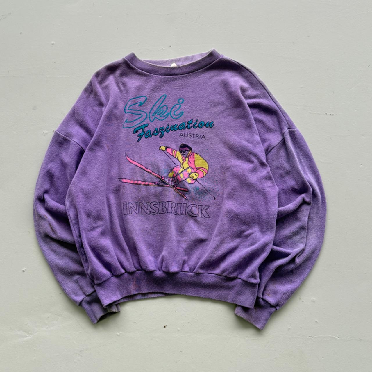 Purple Ski Fasination 80’s Vintage Skiing Graphic Sweatshirt - Large