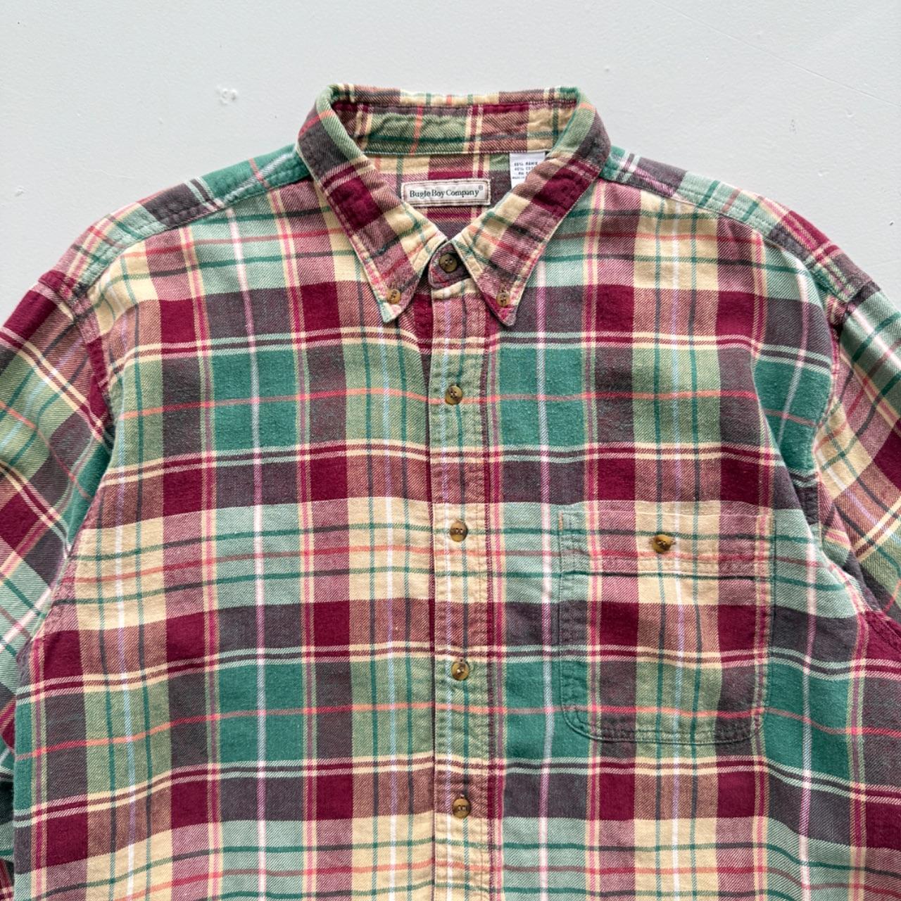 Green and Red Checkered Long Sleeve 90s Vintage Flannel Shirt - Large