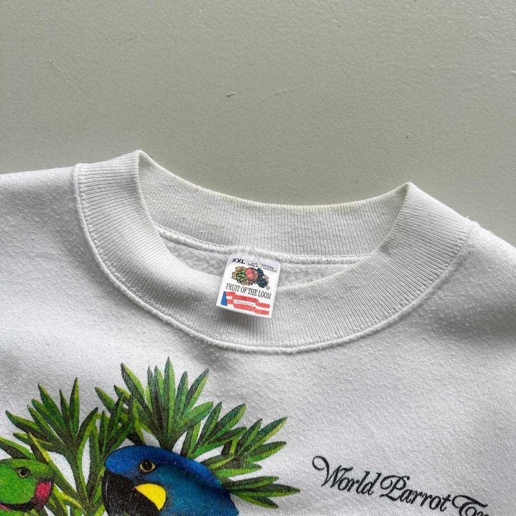 White Save the Parrots 90’s Vintage Graphic Sweatshirt - XL