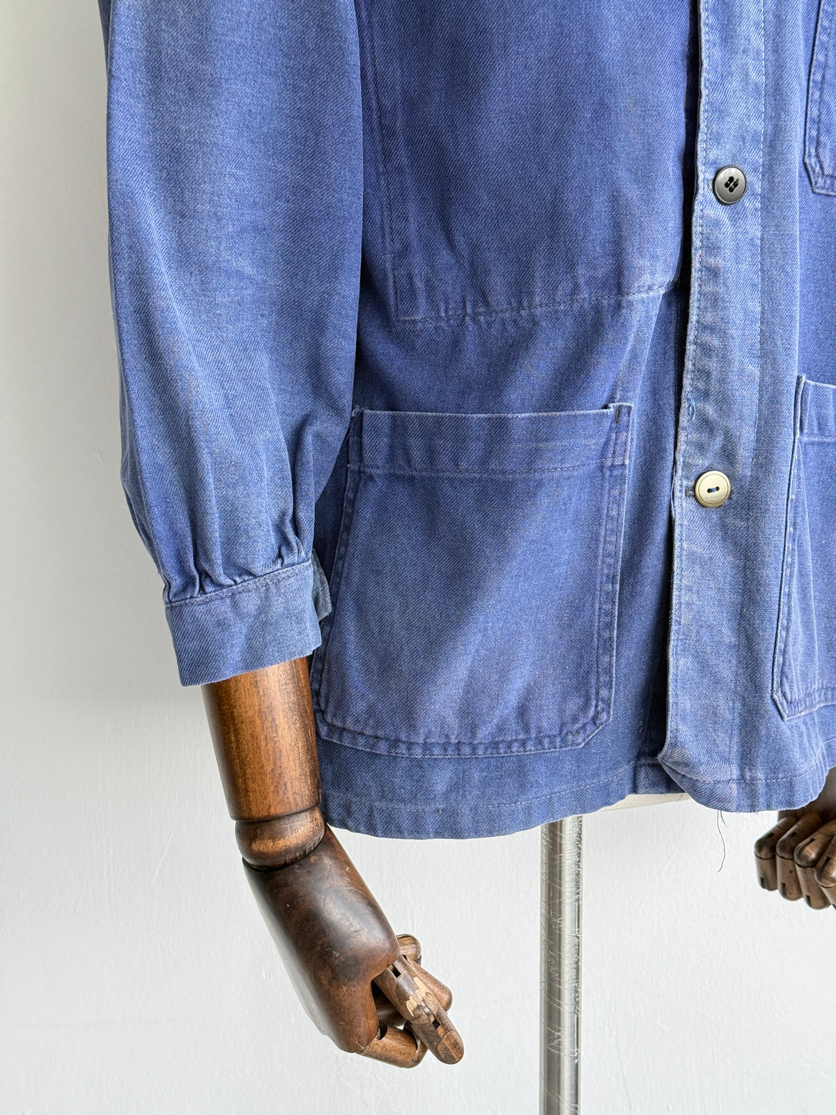 Thrashed Blue French 1950s/60s Vintage Workwear Chore Jacket CH533 - XS