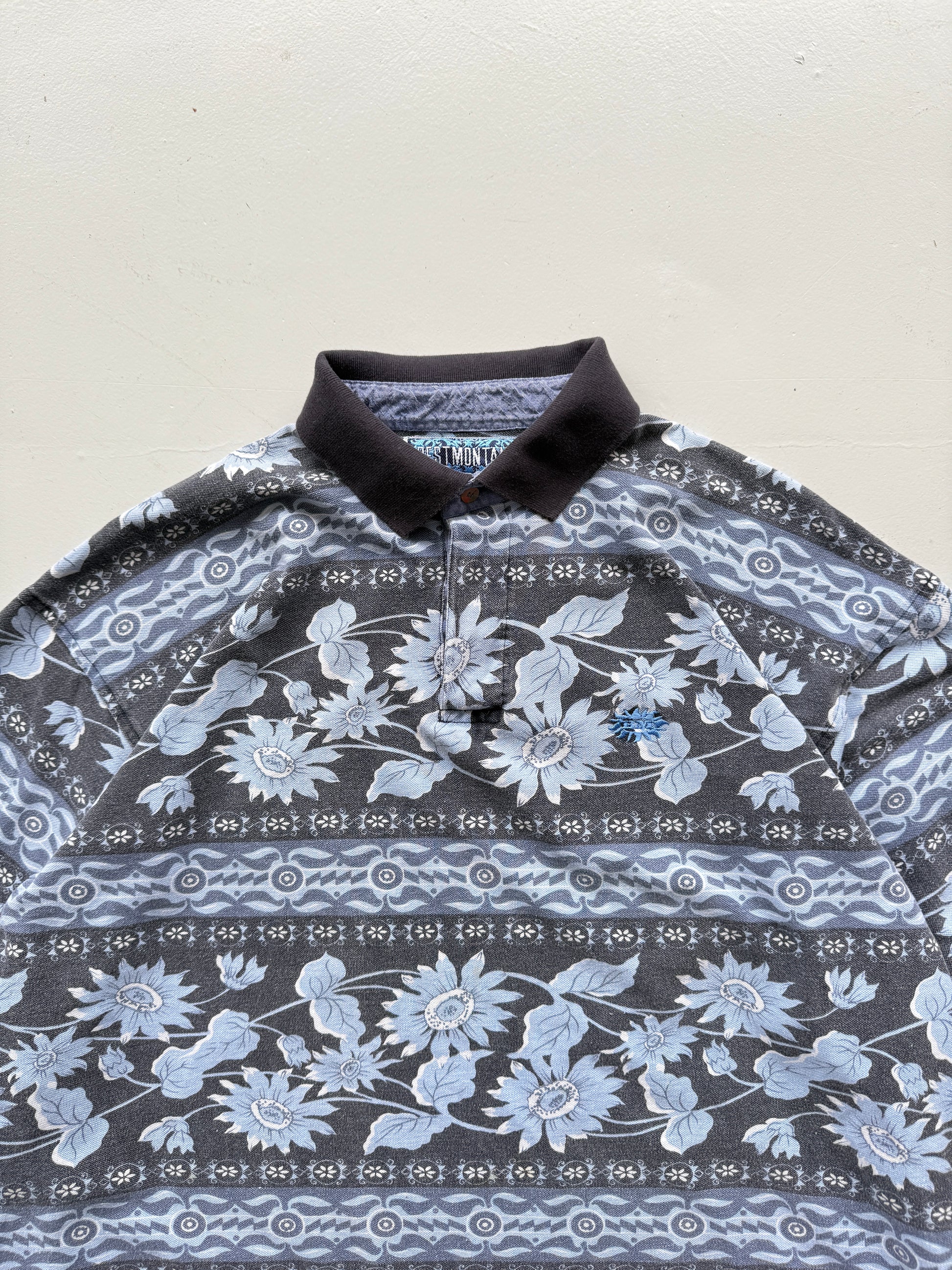 Best Montana Patterned Vintage 90's Long Sleeve Surf Polo - Medium