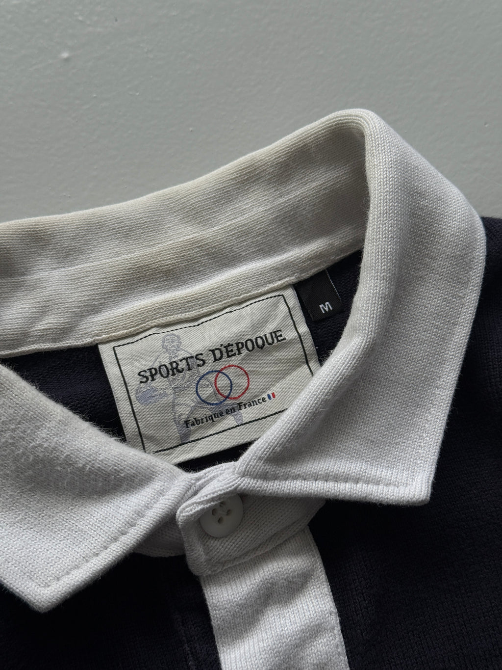 Navy Blue French Rugby 90's Vintage Long Sleeve Jersey Polo - Medium