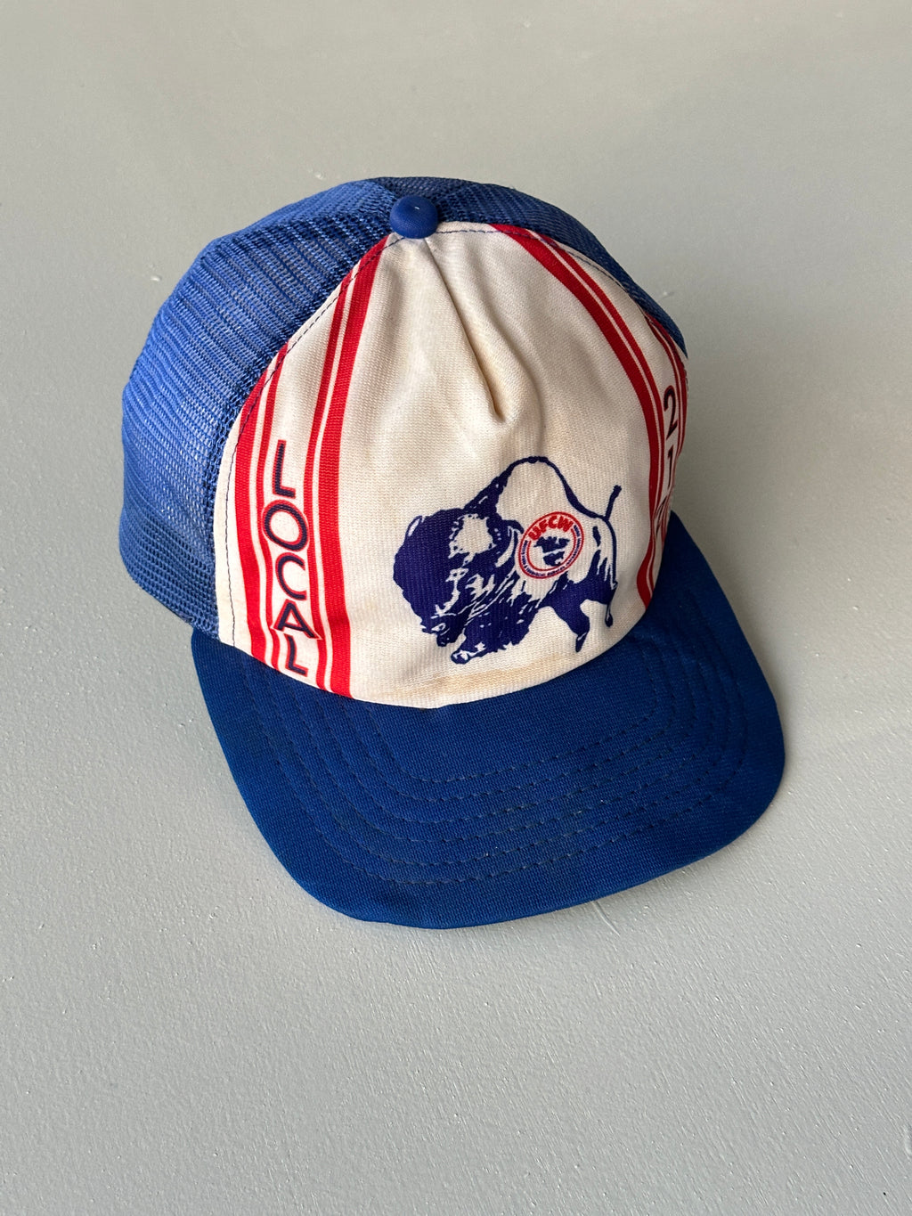 White / Blue UFCW Local 212 80's Vintage Mesh SnapBack Trucker Cap