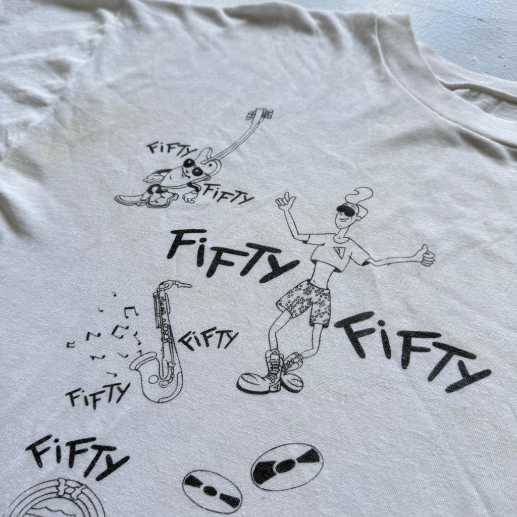 White Fifty Fifty 80s Solgan Vintage T-shirt - Large