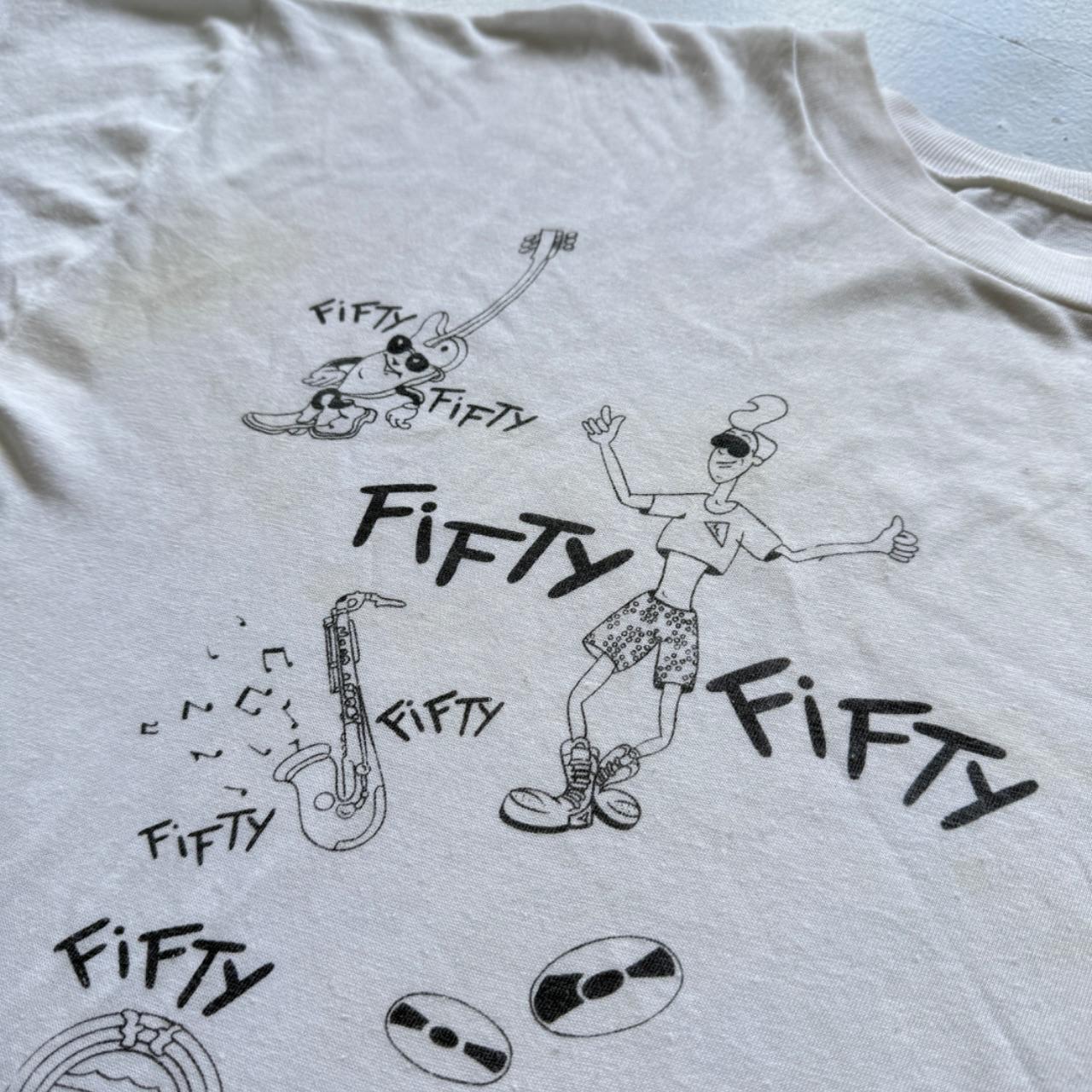 White Fifty Fifty 80s Solgan Vintage T-shirt - Large