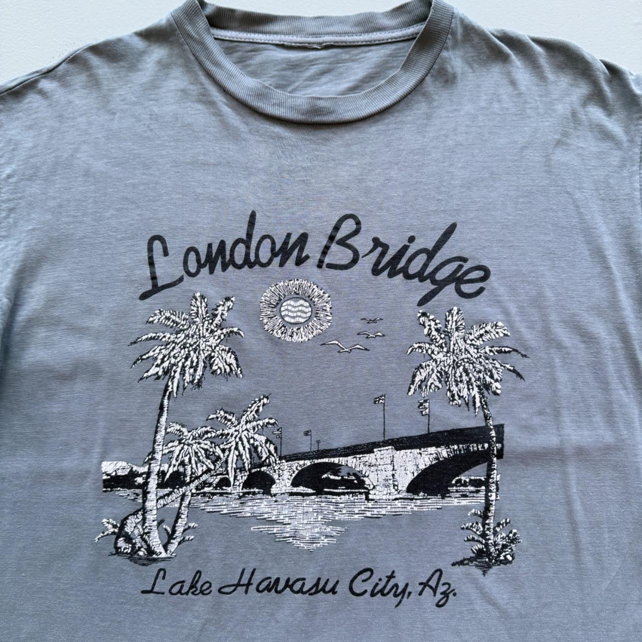 Blue Grey Overdyed London Bridge 90's Tourist Vintage T-shirt - Large