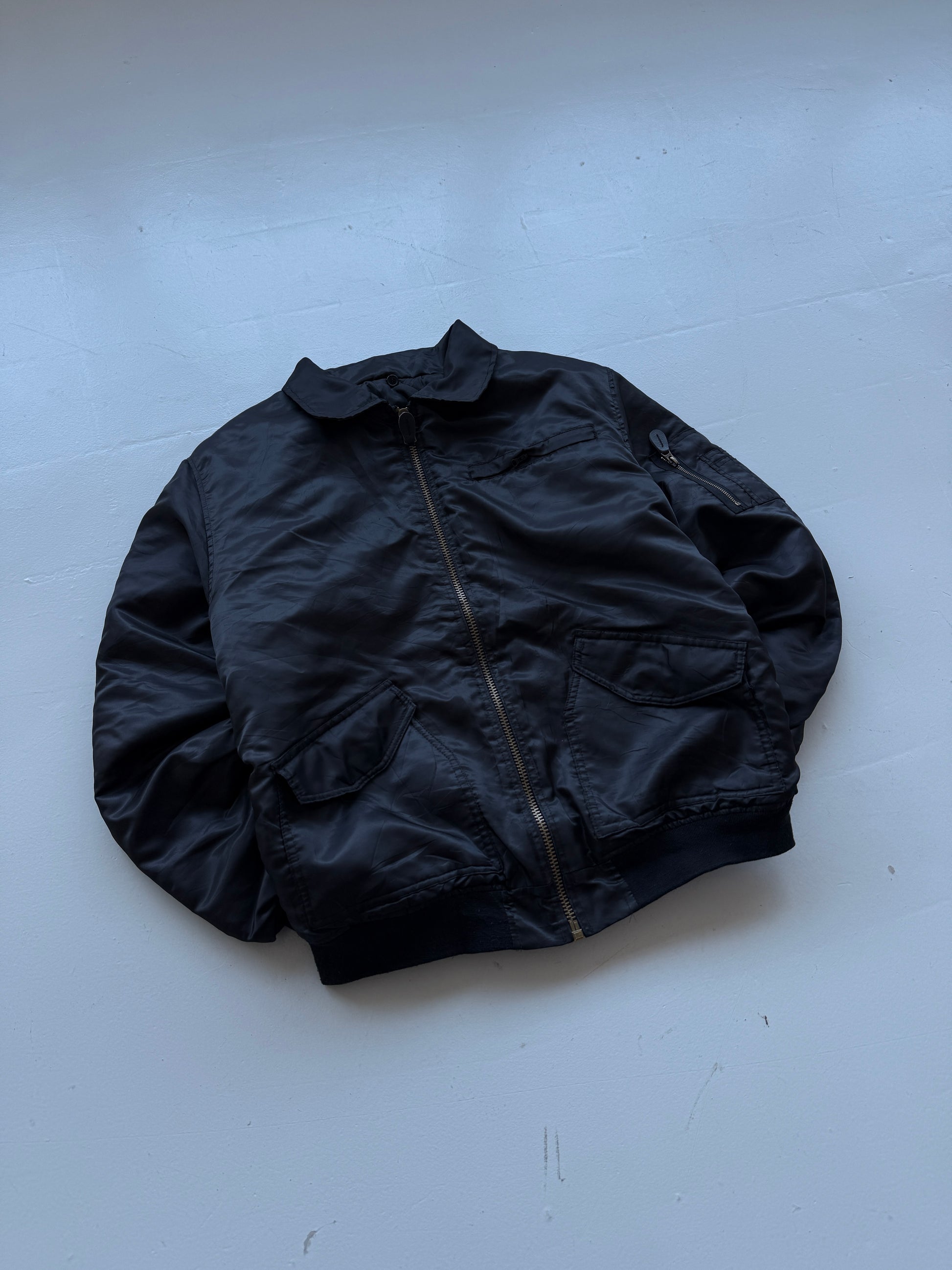 Black 90's Vintage Police Bomber Jacket - Large