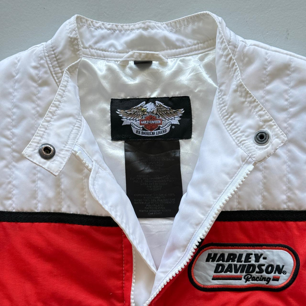 White and Red Harley Davidson 00's Y2K Track Jacket - Womens Medium
