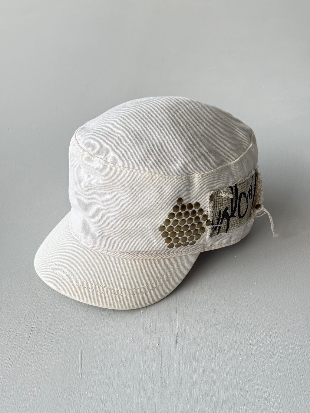 White Volcom Studded Surf Y2K Cadet Cap Military Style 00's Grunge Aesthetic