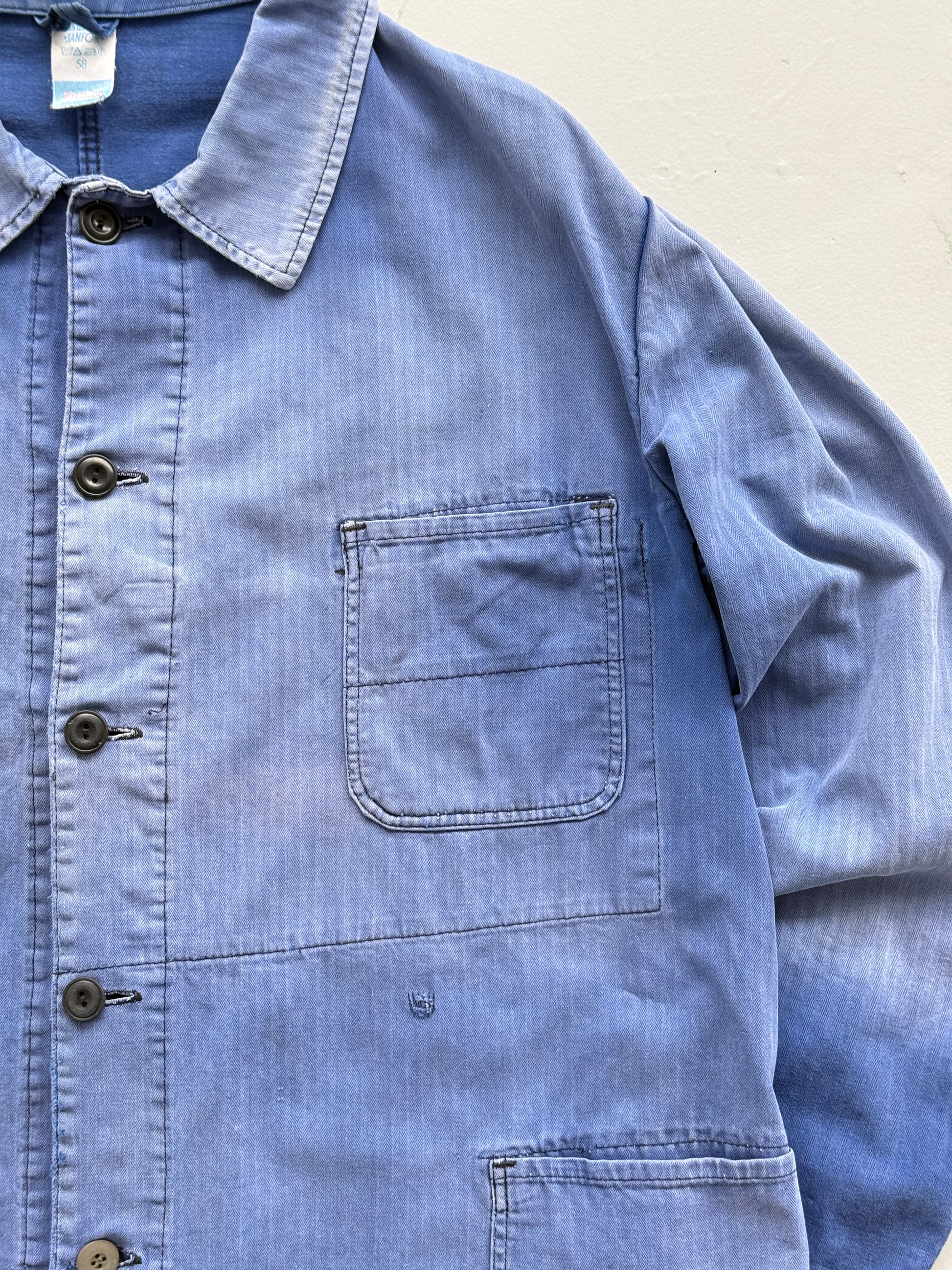 Faded Blue Pionier 70's Herringbone Cotton Vintage Workwear Chore Jacket CH380 -