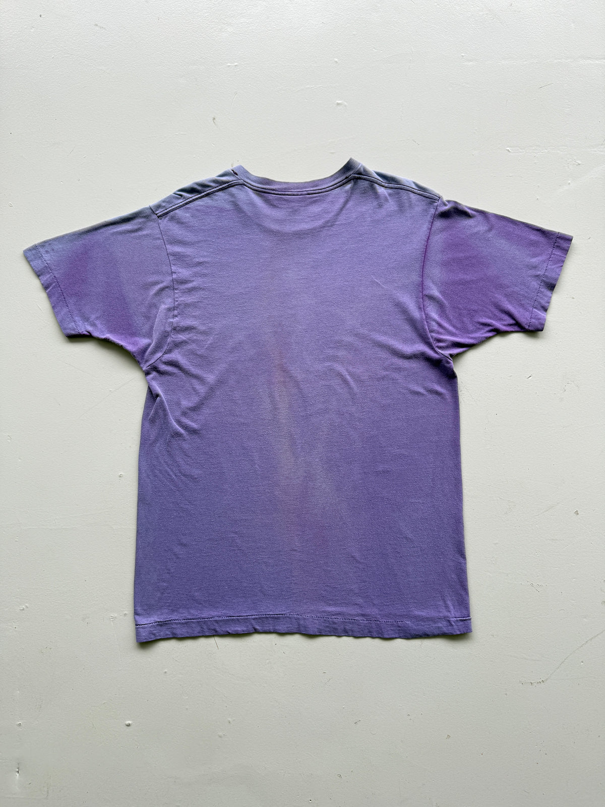 Purple Ghost Pocket Sun Faded Vintage Single Stitch Pocket T-Shirt - Large
