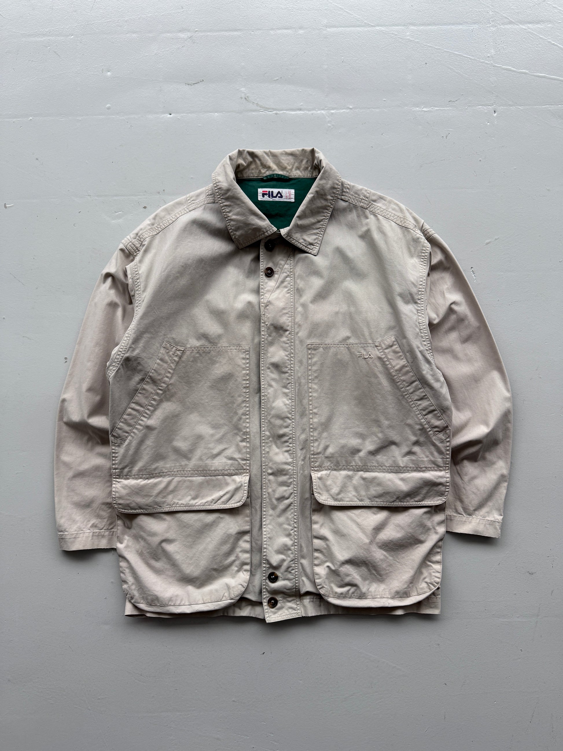 Cream Fila 00's Vintage Barn Field Jacket - Large