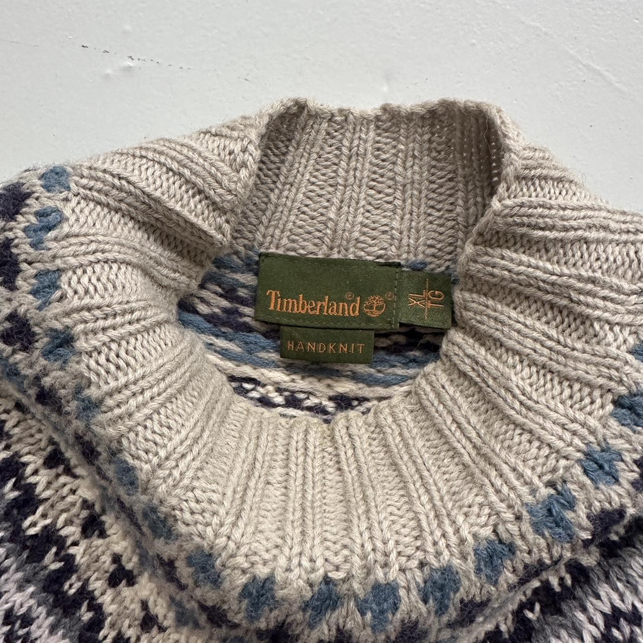 Orange Patterned Timberland Hand Knit 90s Vintage Woollen Mock Neck Jumper - XL