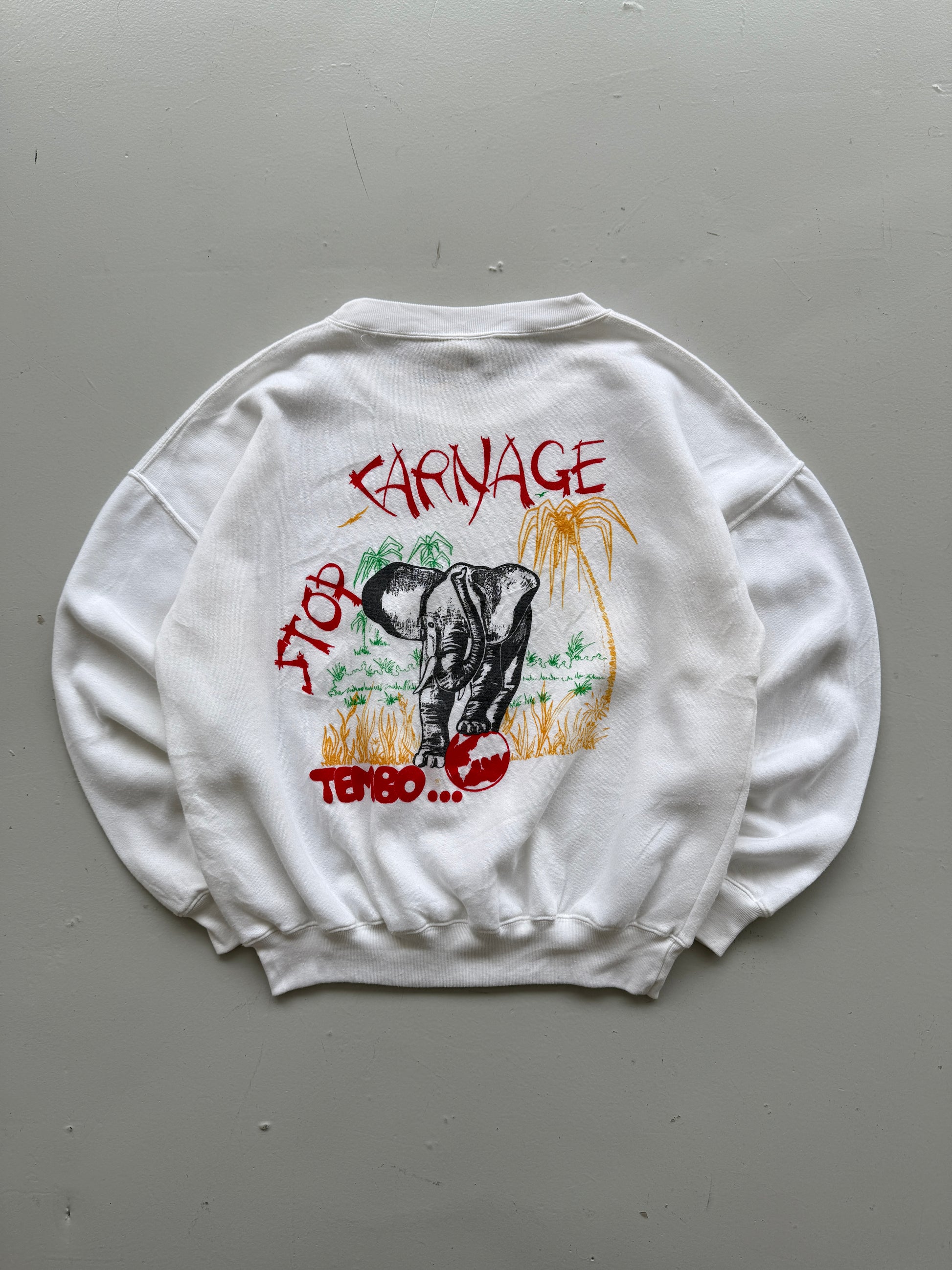 White Elephant Safari 90's Vintage Animal Graphic Sweatshirt Jumper - Medium
