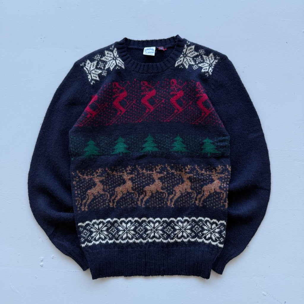 Navy Blue Brooks Brothers Woollen 90's Vintage Christmas Pattern Knit Jumper - Womens 10