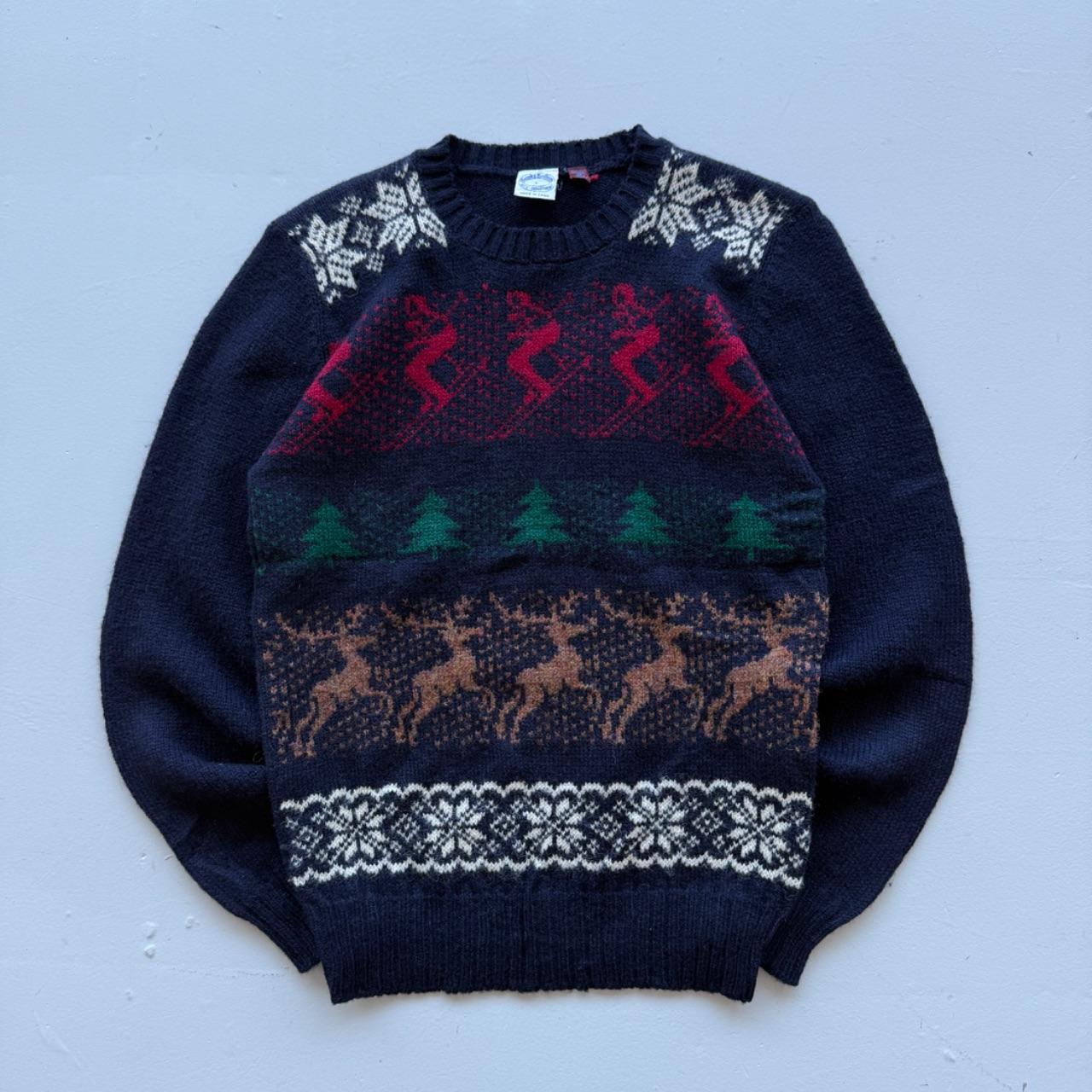 Navy Blue Brooks Brothers Woollen 90's Vintage Christmas Pattern Knit Jumper - Womens 10