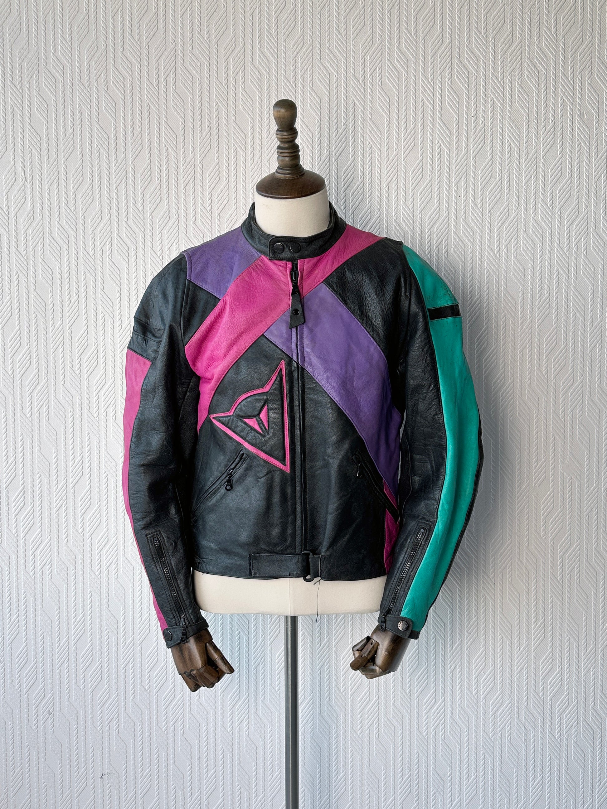 Dainese Black Leather Vintage 90's Biker Jacket - Small