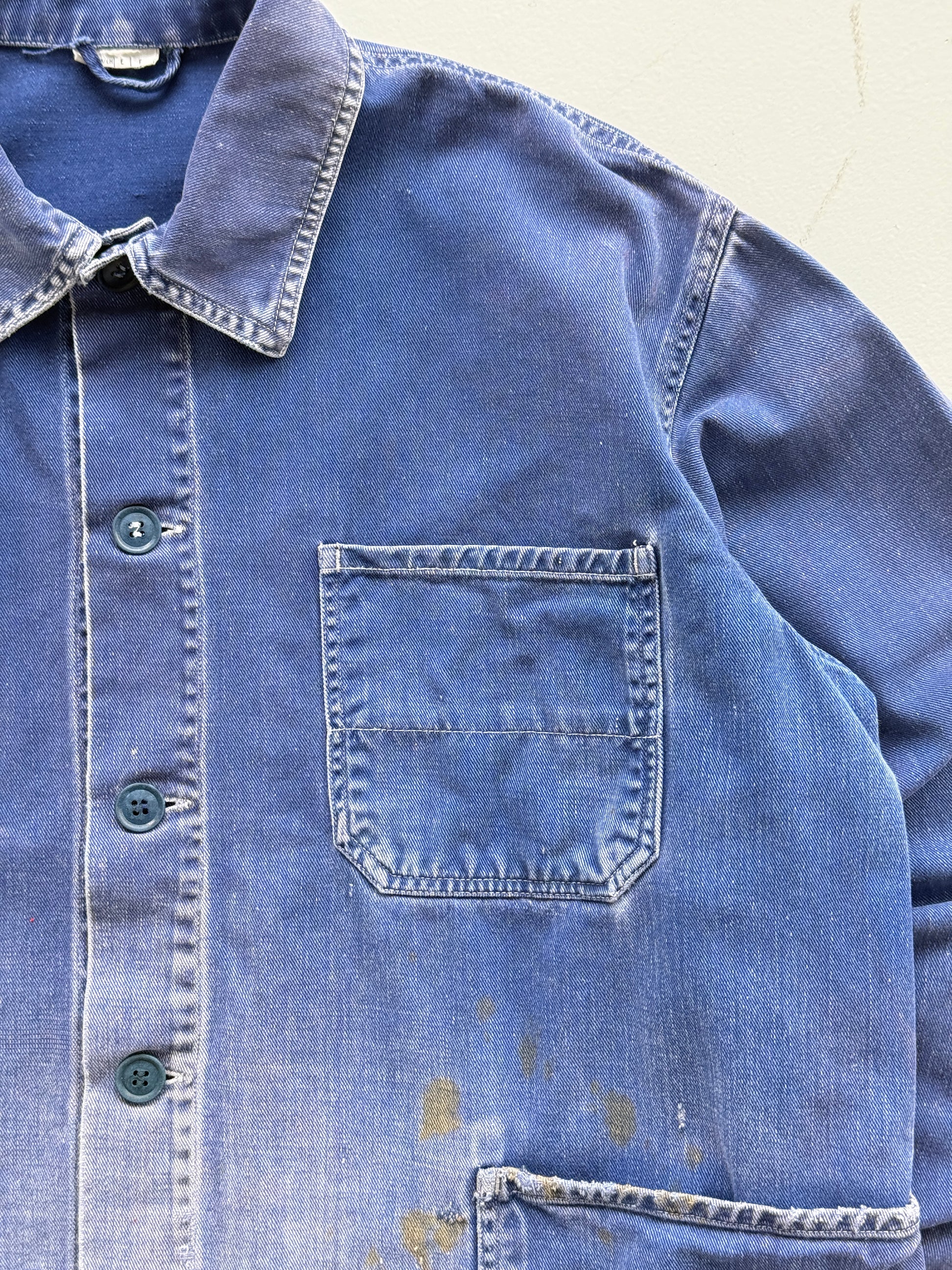 Thrashed Blue French 60's/70's Vintage Workwear Chore Jacket CH384 - Medium