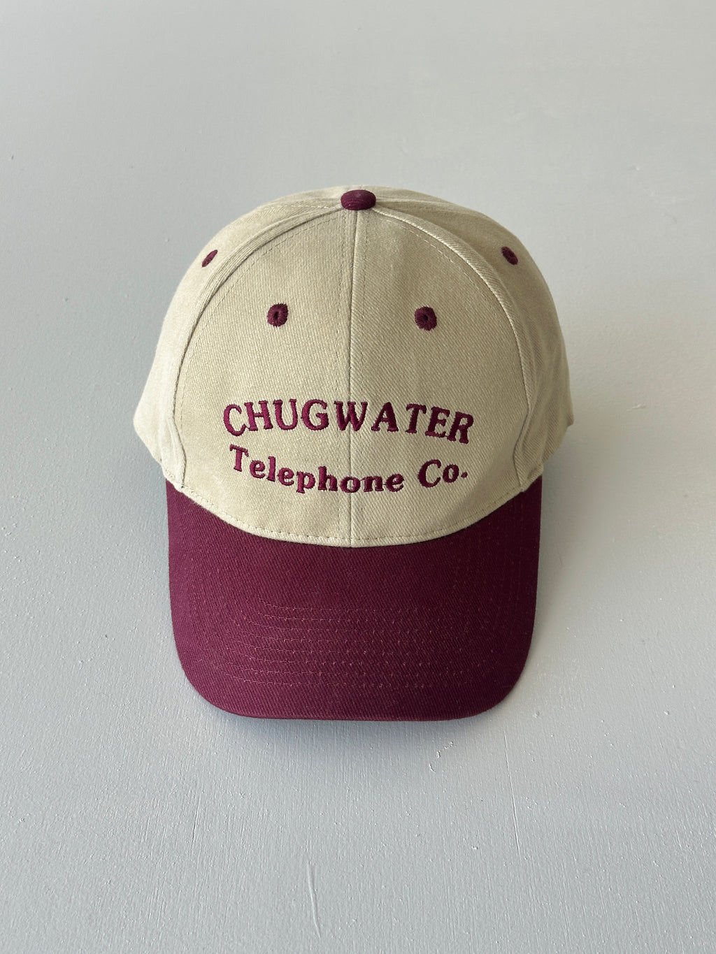 Cream / Burgundy Chugwater Telephone Co. 90's Vintage SnapBack Trucker Cap