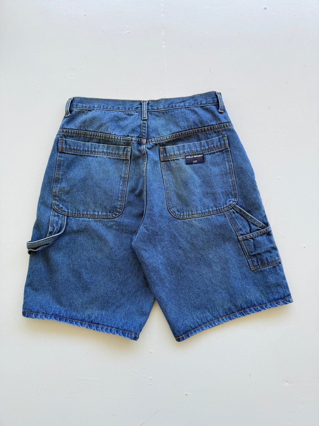 Mid Blue Polo Sport 90's Vintage Baggy Carpenter Denim Shorts - W34 x L12