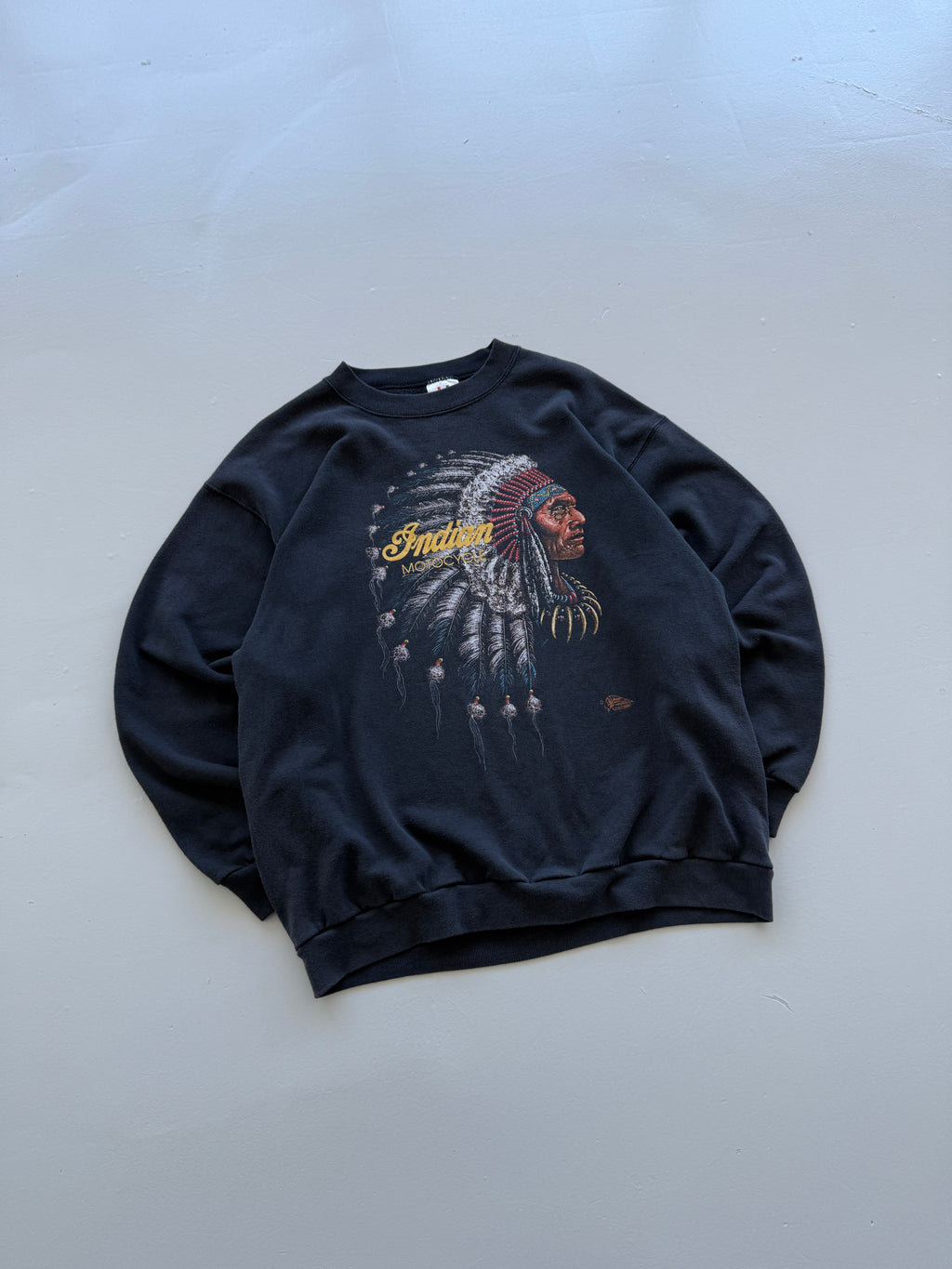 Black Indian Motorcycles 90's Vintage Graphic Biker Sweatshirt Jumper - Large