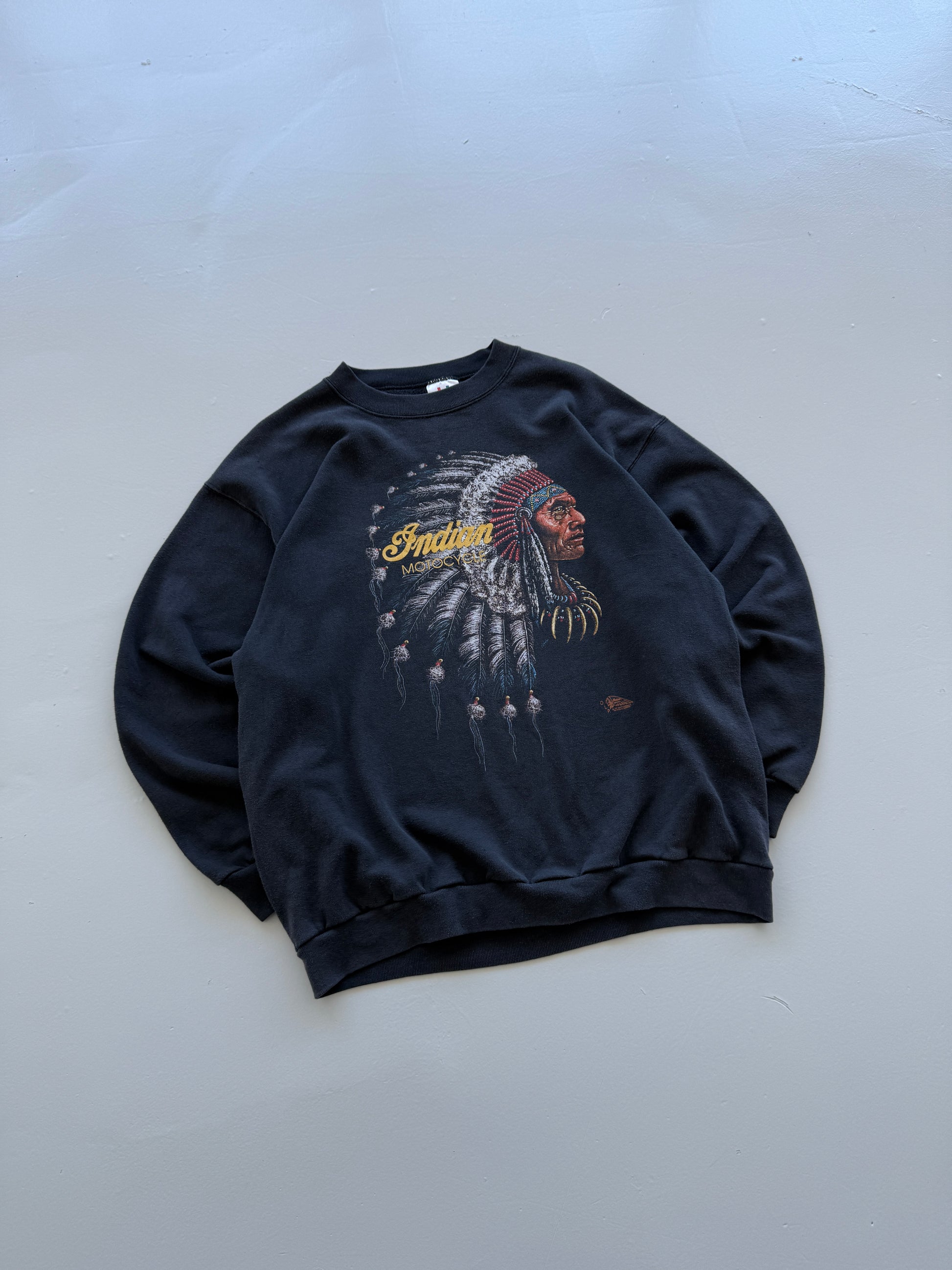 Black Indian Motorcycles 90's Vintage Graphic Biker Sweatshirt Jumper - Large