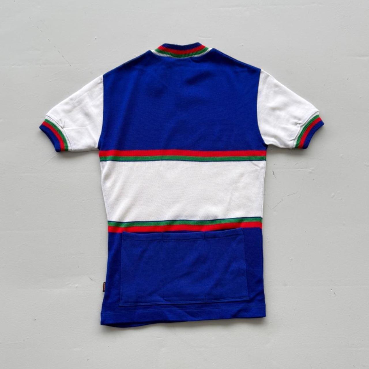 Blue Striped Flower 80's Deadstock Knit Cycling Jersey - Small