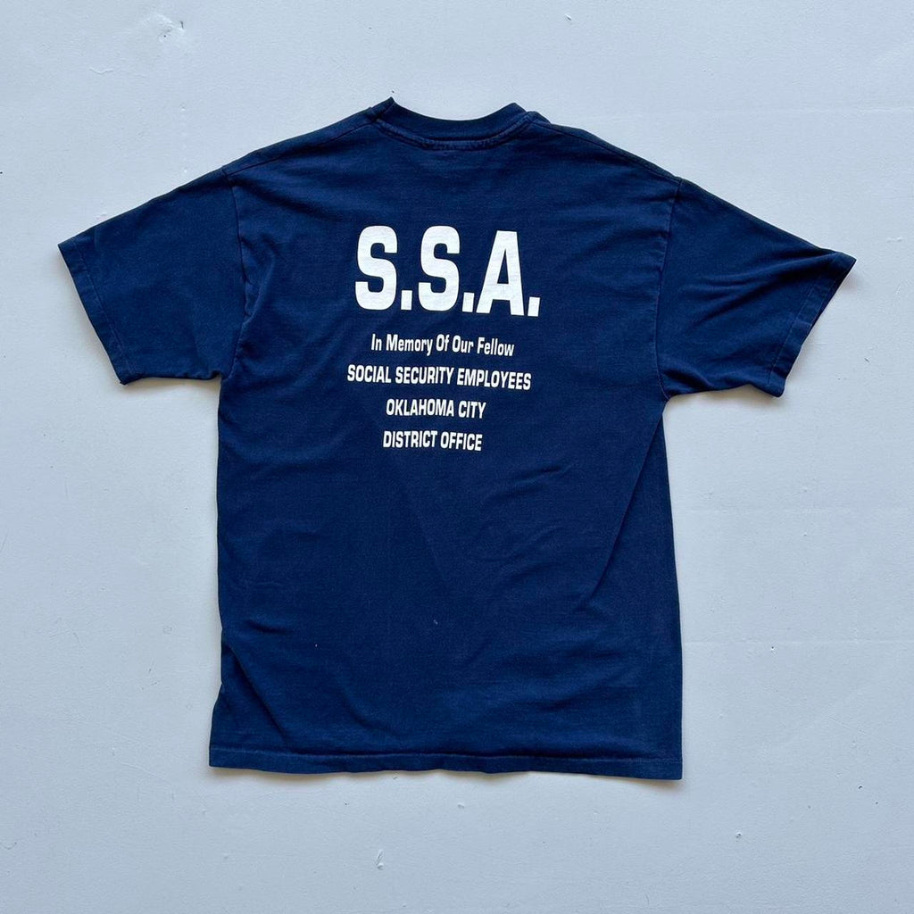 Navy Social Secuirty 90s Vintage T-shirt - Large