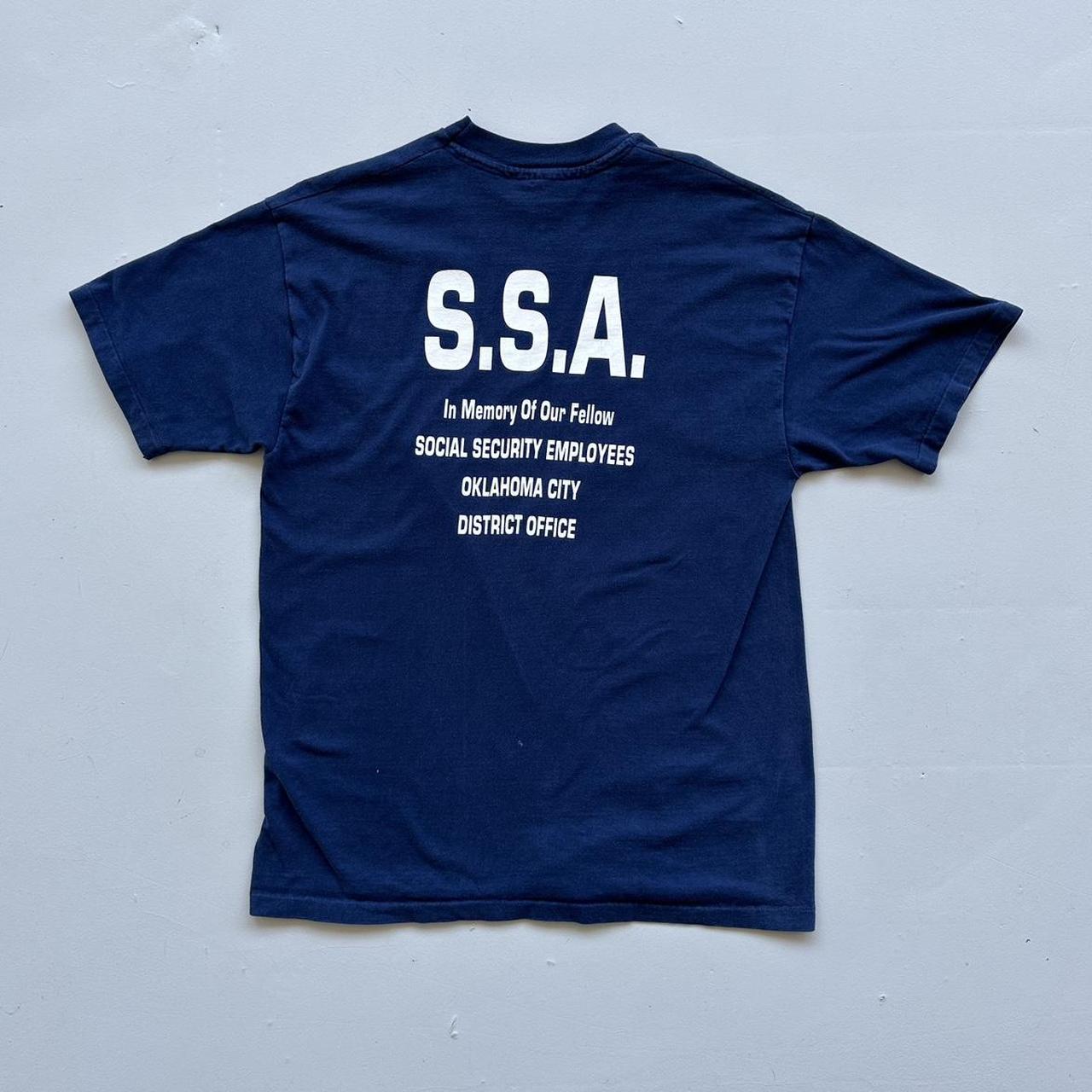 Navy Social Secuirty 90s Vintage T-shirt - Large