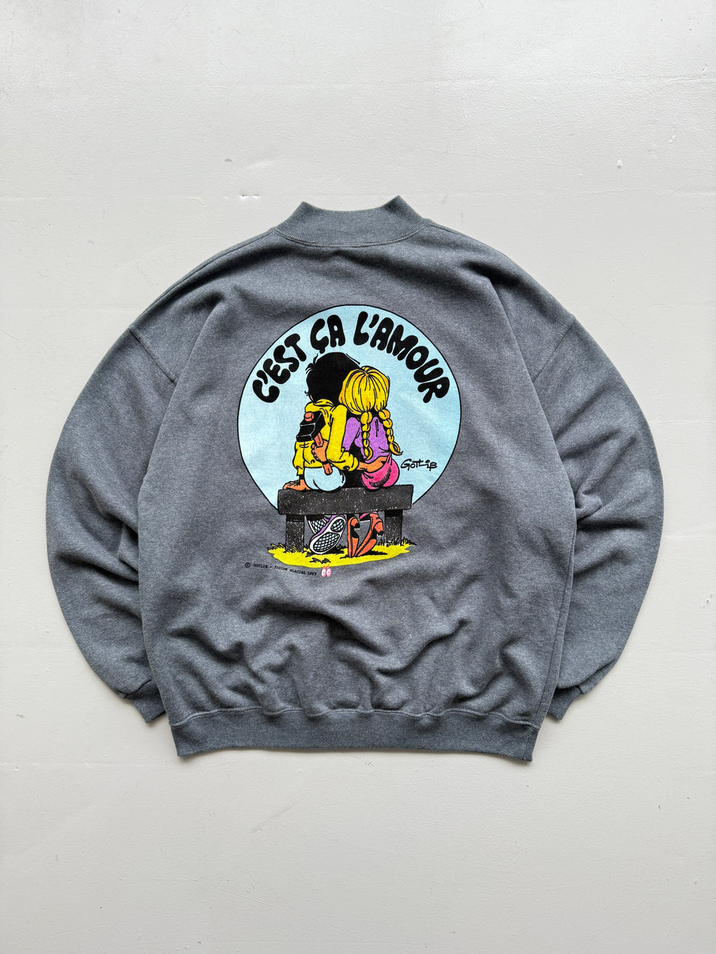 Grey French Cartoon 90's Vintage Graphic Sweatshirt Jumper - Large