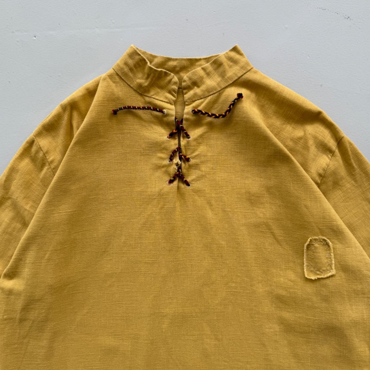 Yellow Linen Pullover Hippie 70's Shirt Smock - XL