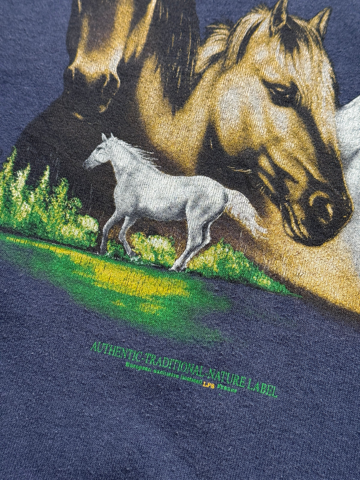 Faded Navy Horse Graphic 90's Vintage Sweatshirt - Small