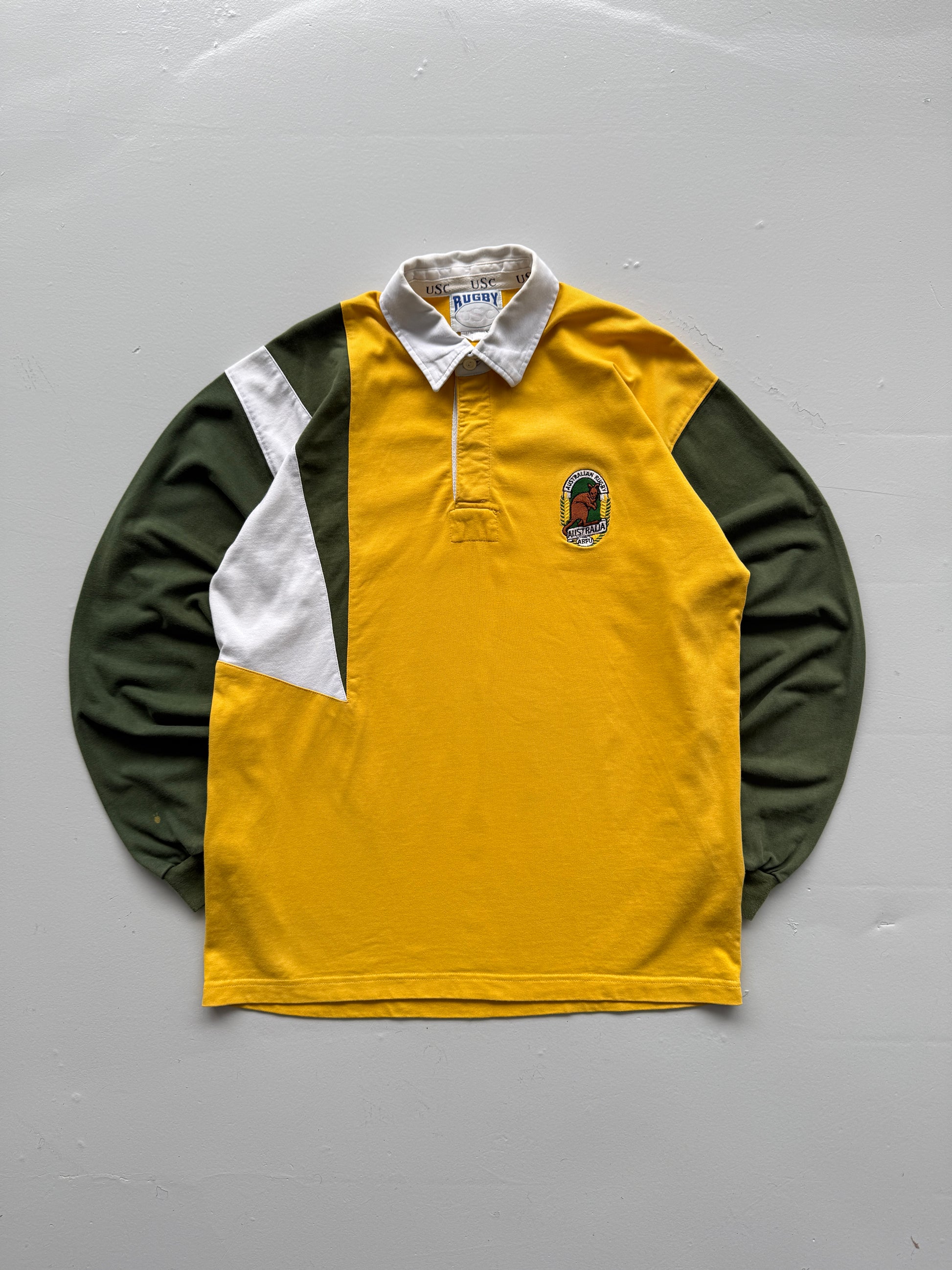 Yellow Australia Wallabies 90's Vintage Long Sleeve Rugby Polo Jersey - Large