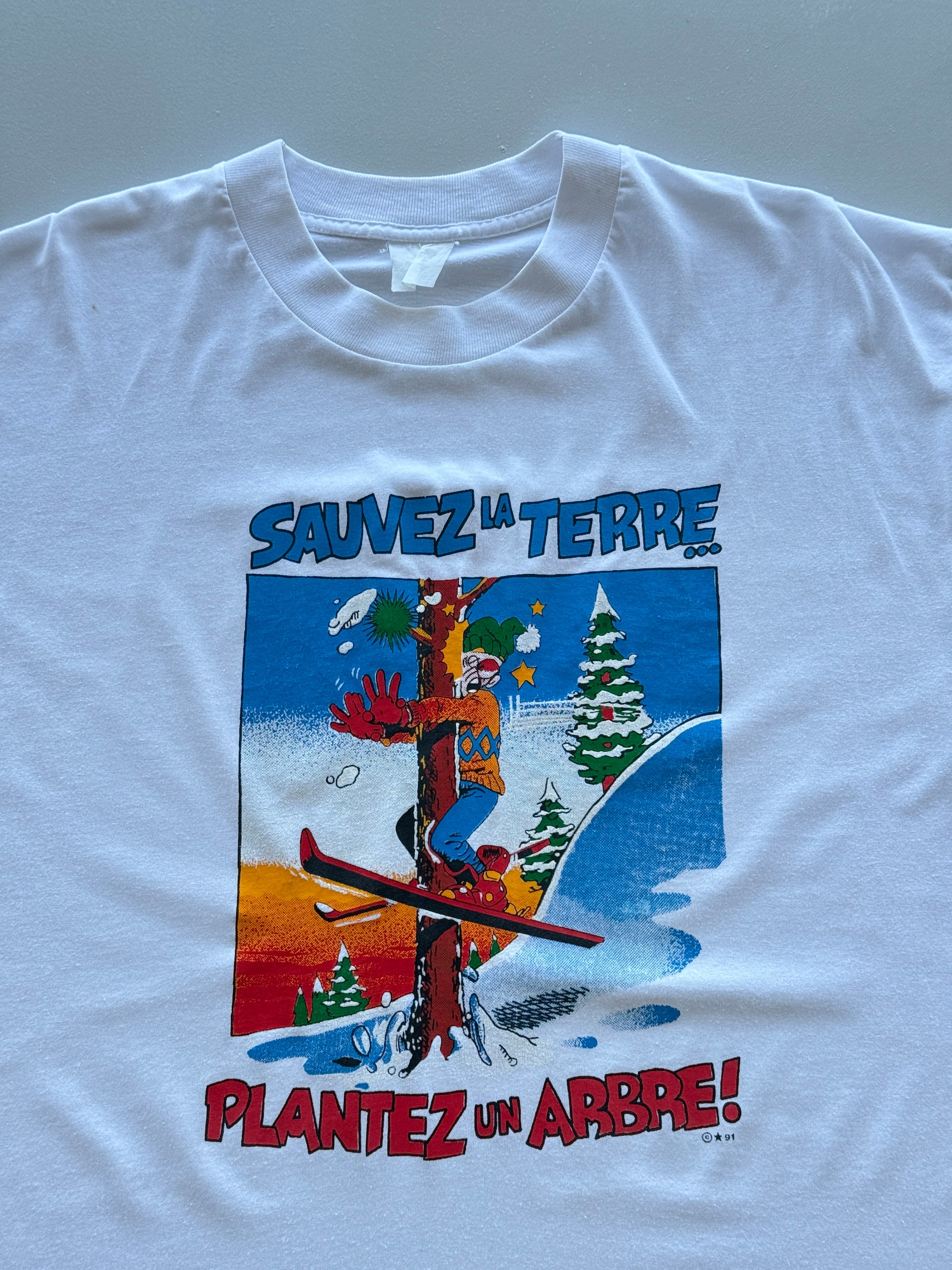 Sauvez La Terre Plantez Un Arbre 90's Vintage Ski T-Shirt - XL