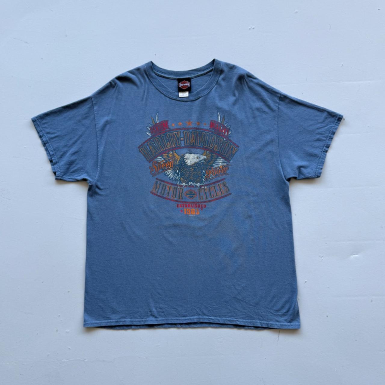 Pale Blue Harley Davidson 90s Vintage Graphic T-shirt - XL