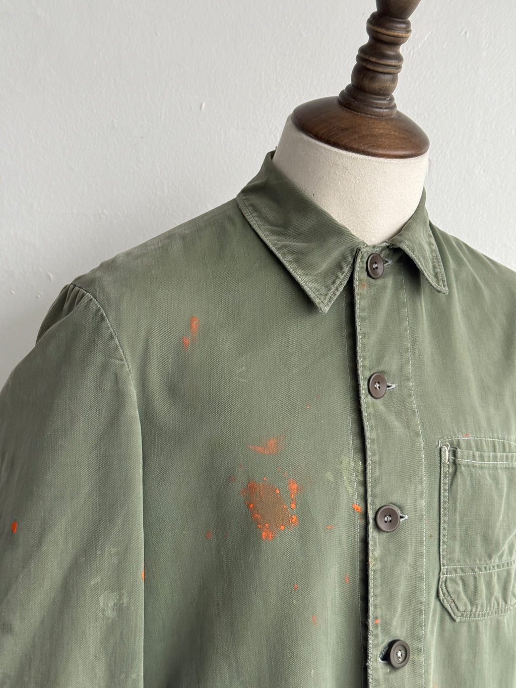 Green French Sashiko Repaired 1950s Vintage Workwear Chore Jacket CH366 - Small