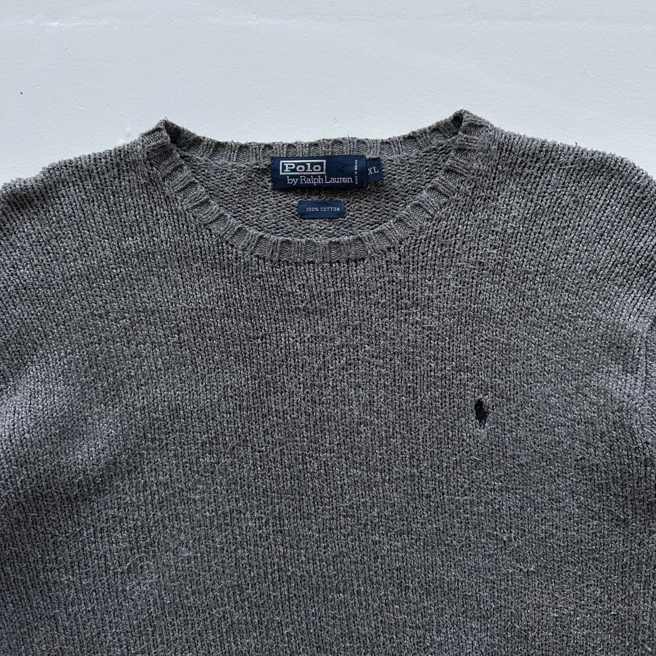 Grey Polo Ralph Lauren Knitted Chenille Cotton 90s Sweatshirt - Boxy Large