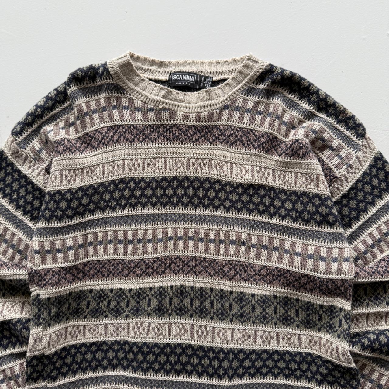 Brown Striped 90’s Vintage Geometric Knit Jumper - Large