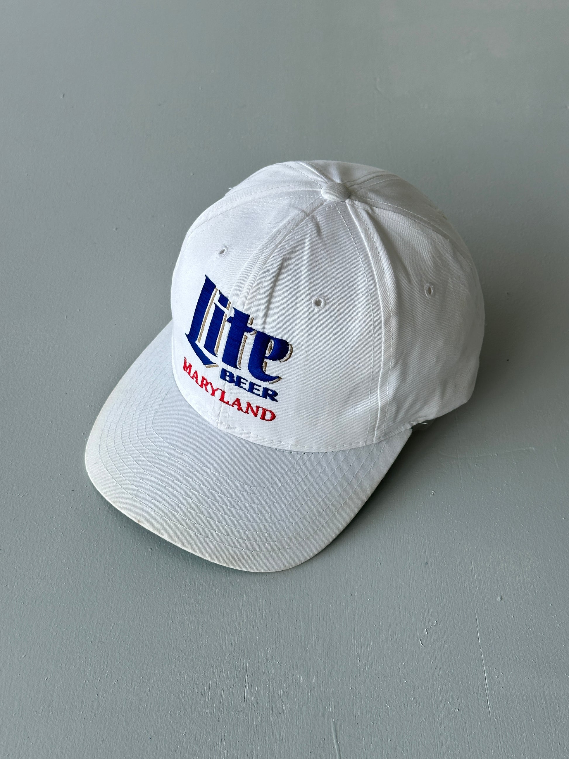 White Miller Lite Beer Maryland 90's Vintage SnapBack Trucker Cap