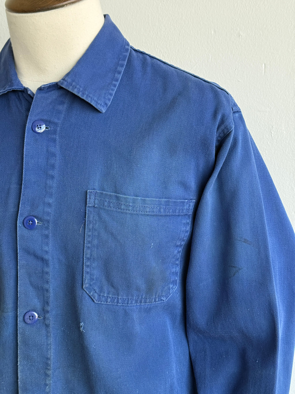 Thrashed Blue French 70's/80's Vintage Workwear Chore Jacket CH503 - Medium