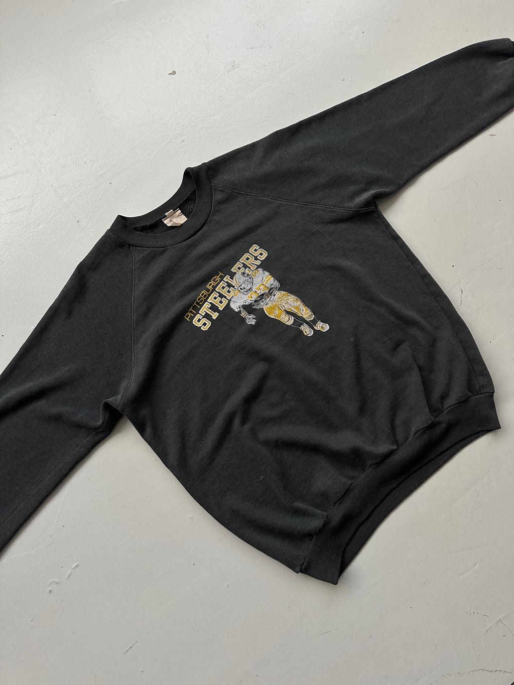 Pittsburgh Steelers Vintage Sweatshirt 80's Raglan Sweater Faded Black - Small