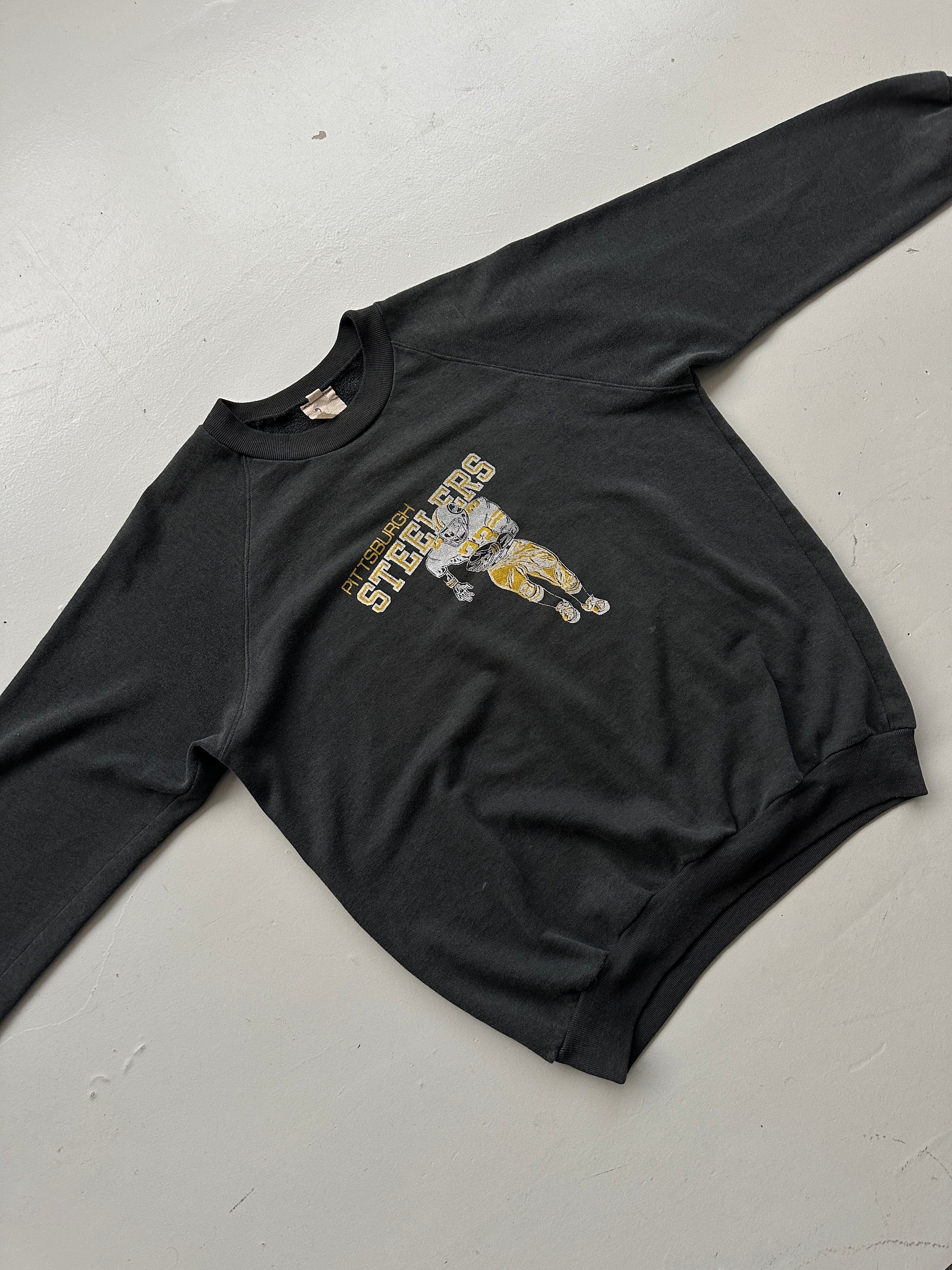 Pittsburgh Steelers Vintage Sweatshirt 80's Raglan Sweater Faded Black - Small