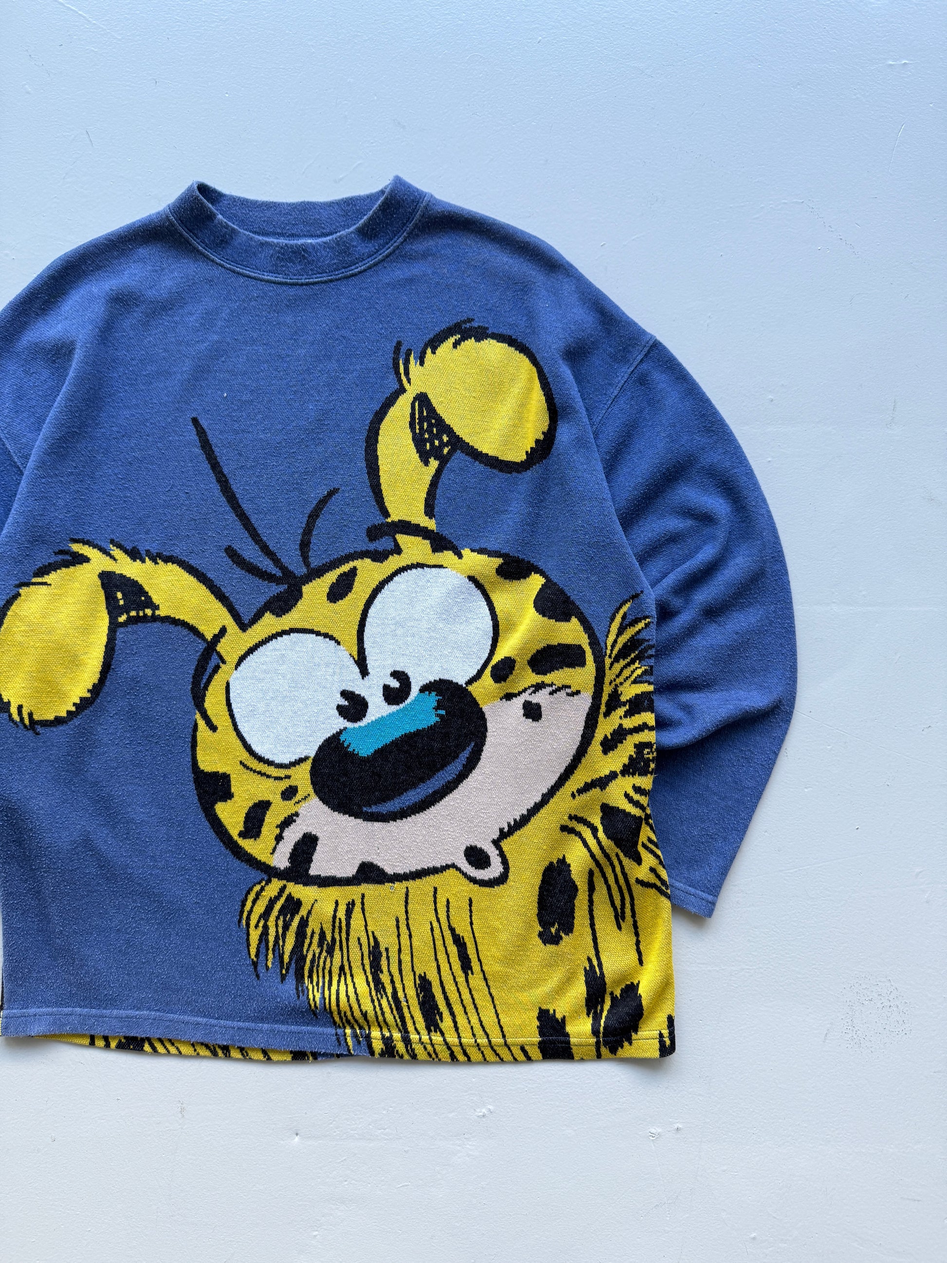 Blue Marsupilami 90's Vintage French Cartoon Knit Graphic Sweatshirt - Large
