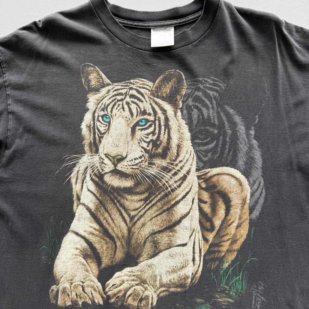 Black Busch Gardens Faded Tiger Vintage 90's T-shirt - XL